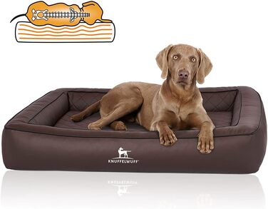 Ортопедичне ліжко для собак Knuffelwuff Hampstead XL 105x80 см, коричневе, стьобана екошкіра
