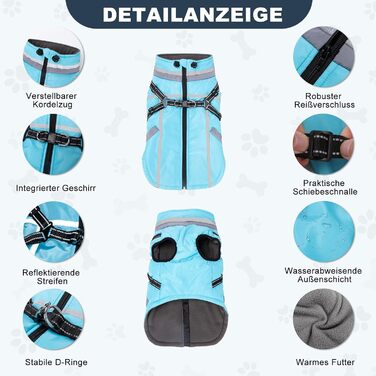 Теплий зимовий одяг для собак FeimaX: флісова куртка з блискавкою, захист від вітру та вологи, для маленьких та середніх собак (Блакитний, L)