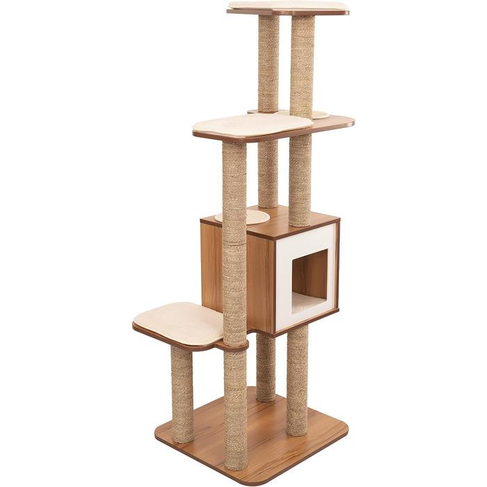 Ігровий комплекс для котів Catit Vesper High Base XL, горіх — будиночок-куб з 3 платформами