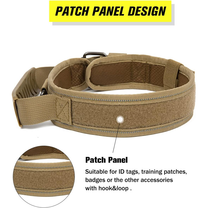 Тактичне нашийник для собак з ручкою та поводок, військовий нашийник з м'якою підкладкою з нейлону, регульований нашийник для середніх та великих собак (M, камуфляж)