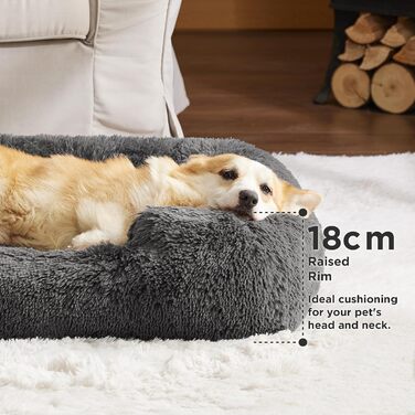 Лежак для собак і котів BEDSURE, м'який, квадратний, 64x53x18 см, для малих собак та великих котів, з антиковзким дном, сірий, придатний до прання