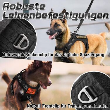 Нагрудник для собак Rabbitgoo, великий, анти-тяга, регульований, з ручками, міцний, тактичний, з металевими пряжками, чорний (L)