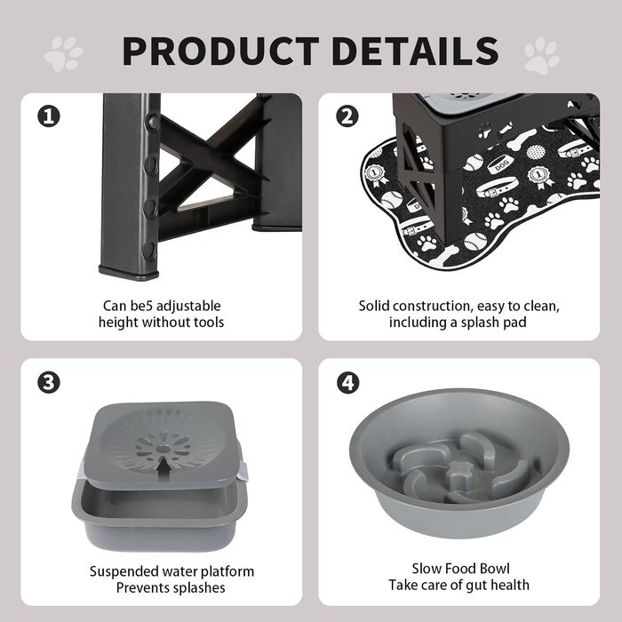 Набір мисок для собак та котів 3-в-1 з регулюванням висоти, антиковзною підкладкою та захистом від розливання, 2 шт. по 1000 мл, нержавіюча сталь, для собак та котів всіх розмірів