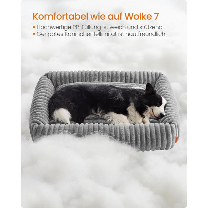 Feandrea Крізь для собак, великий ортопедичний лежак для собак, знімний лежак для собак, м'який лежак для собак, м'яка підстилка, 91 x 68 x 18 см, PGW312GD01 (XL (106 x 75 x 20 см), Taubengrau)