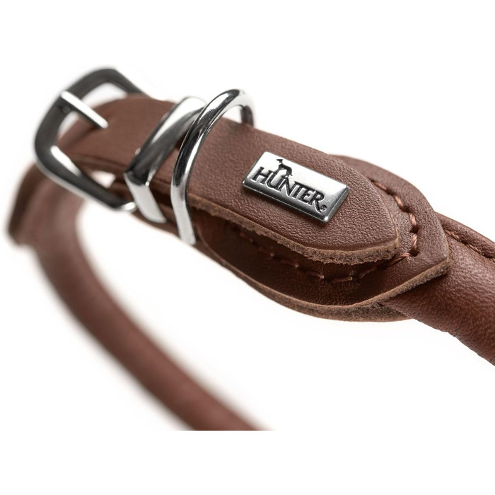 Шкіряний нашийник для собак HUNTER Round & Soft, м'яка теляча шкіра з нейлоновим підкладом, коричневий, розмір 40
