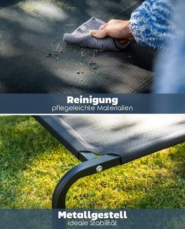 Лежанка для собак Lionto Outdoor, 75x47 см, піднята, з металевим каркасом, чорна, знімний дихаючий чохол