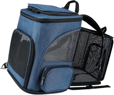 Рюкзак-переноска для котів RASTKY, складана переноска для тварин, міцна переноска для собак та малих тварин до 8 кг, ідеально підходить для візитів до ветеринара, прогулянок у парку, сірий (чорний) (блакитний)