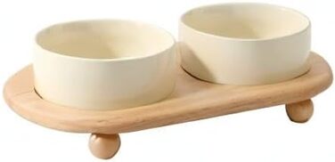 Котівники Havniva з кераміки, 2 шт., зоряне небо, годівниця та миска для води (13 см) (2 миски + підставка – бежевий)