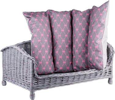 Корзина для собак та котів з плетіння лози з м'яким лежаком, сіра, 54x32x25 см