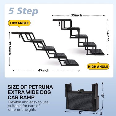 Сходинки для собак у машину: складані, для великих собак до 113 кг, захист суглобів, антиковзаюча поверхня, 5 сходинок, сірий метал та тканина