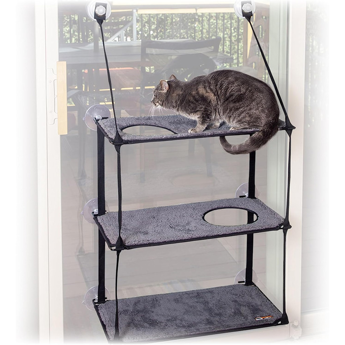 Підвіконна лежанка для котів K&H EZ Mount, 3 рівні, сіра, 30,5×58,6 см