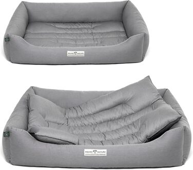 Ортопедичне екологічне ліжко для собак HOUND & NATURE Bern XXL 125x95 см, м'яке, світло-сіре, для великих порід, двостороння подушка, знімний чохол, пране