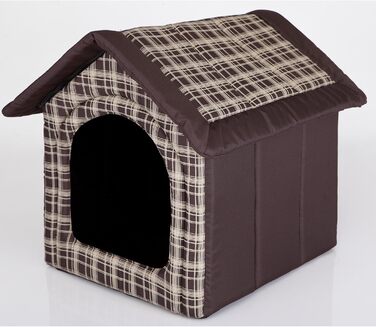 Лежак-будка для собак millybo R2, 44x38 см, коричневий з білим картатим візерунком