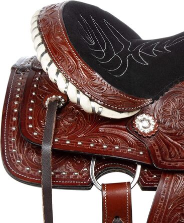 Вестерн-сідло Barrel Racer з тисненням для шоу, прогулянок і трейл-райдингу, шкіра, розмір для коня і поні, сидіння 25,4-45,7 см