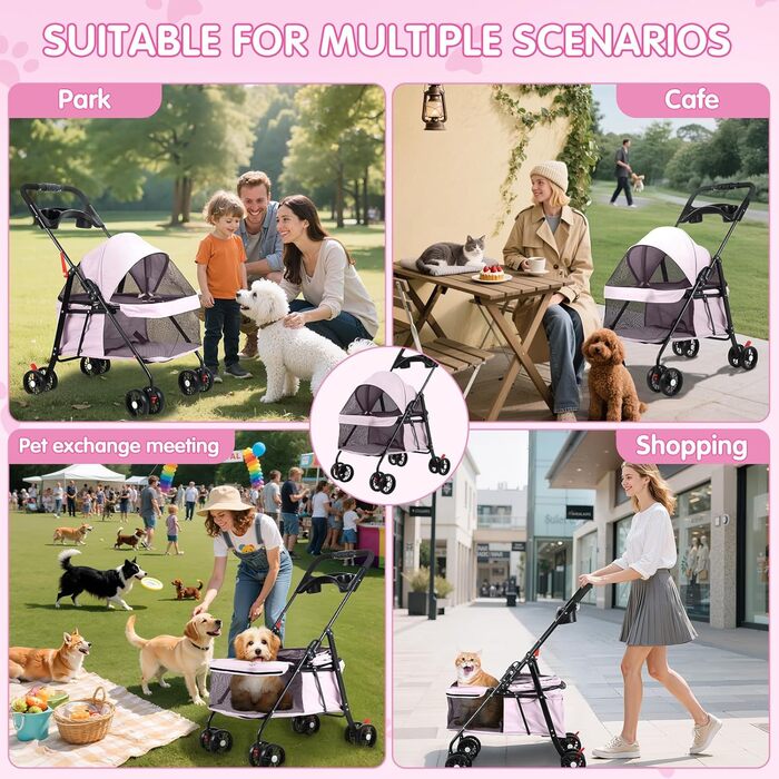 Дитяча та тваринна коляска 4-Rad, рожева. Легка, з поворотними колесами та дихаючим мережем. Ідеальна для прогулянок з дітьми та домашніми тваринами.