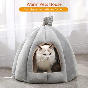 ALLSOPETS будиночок-іглу для котів і собак, м'яке ліжко XL знімна подушка, сірий, для малих тварин