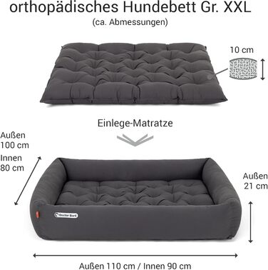 Ортопедичне ліжко для собак Doctor Bark - велике (XXL, 110x100 см) з м'якою підстилкою, сіре, миється до 95°C, гігієнічне