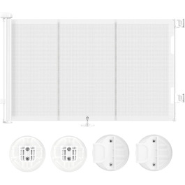 Захист для сходів з замком, розтяжний захист для дітей та собак, ширина 150 см, висота 83 см (140 см/білий, без свердління, автоматичний замок)