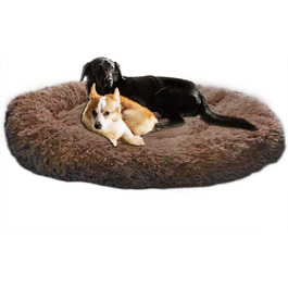 Ортопедичне ліжко для собак XXL: зручне диван-софа для великих собак (лабрадорів) з м'якою оксамитовою оббивкою, овальне, з ефектом пам'яті, антистрес, коричневе, миється
