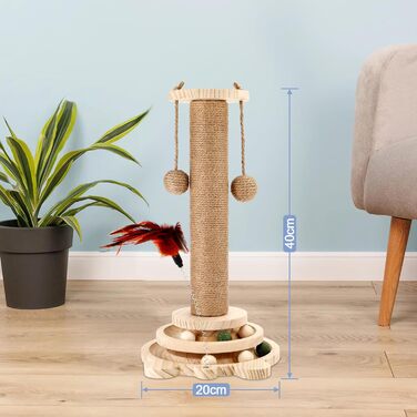 Інтерактивна іграшка для котів з дерева Roller 4 в 1: обертовий столик, когтеточка, кішка з кульками. Підходить для котів середніх та маленьких порід