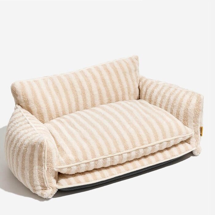 Крісло-лежанка для собак, лежанка для тварин, м'яке ліжко для собак, крісло-диванчик для собак (XL, 100x65x40 см, бежево-смугасте)