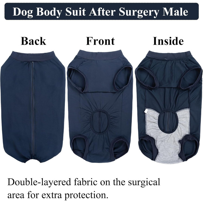 Піжама для собак після операції (кастрації) для цуценят та дорослих, чоловічий крій, S, темно-синій