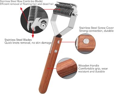 Гребінець для підшерстка собак та котів - для вичісування, видалення ковтунів, дворядний дерев'яний гребінець, щітка для грумінгу котів та цуценят