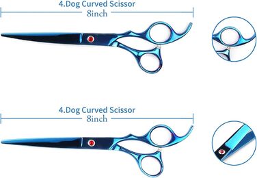 Набір професійних ножиць для грумінгу собак, ножиці для шерсті, ножиці для стрижки нігтів собак та котів (титан-покриття, нержавіюча сталь, 20.3 см)