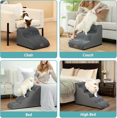 Сходинки для собак, 57 см, для маленьких собак, з високощільним губчастим матеріалом, знімний, миючий чохол, неслизьке дно, 5 ступенів, 40x84x57 см, темно-сірий колір