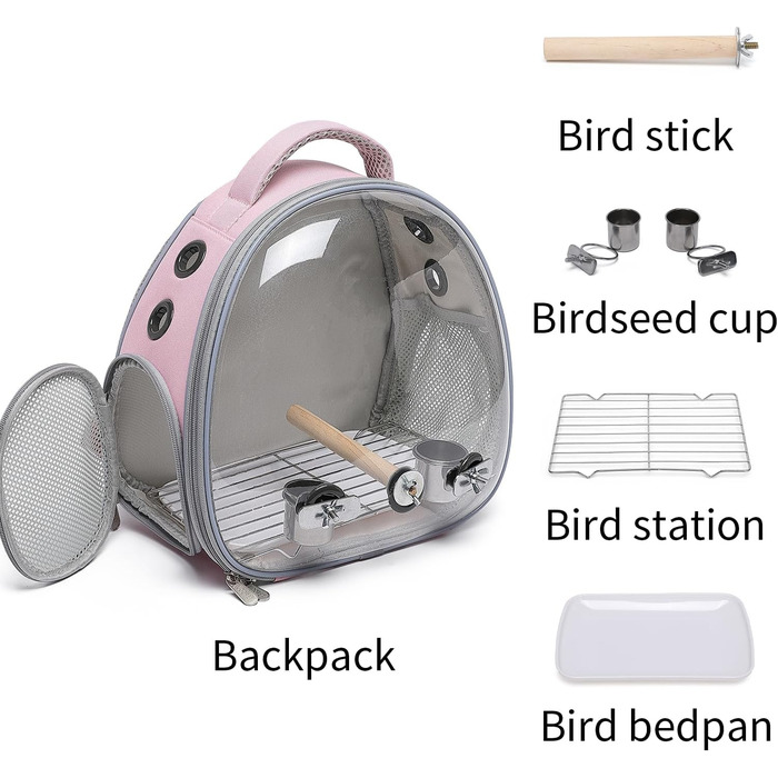 Рюкзак для тварин Ioview: переноска для хом'яків, морських свинок, птахів, котів, собак, черепах, кроликів та інших дрібних тварин. Рожевий, з аксесуарами