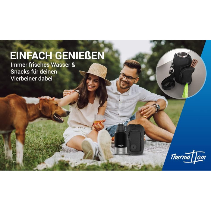 Турбунок для собак ThermoTom: пляшка для води, миска та сумка для прогулянок • 1 л, чорний