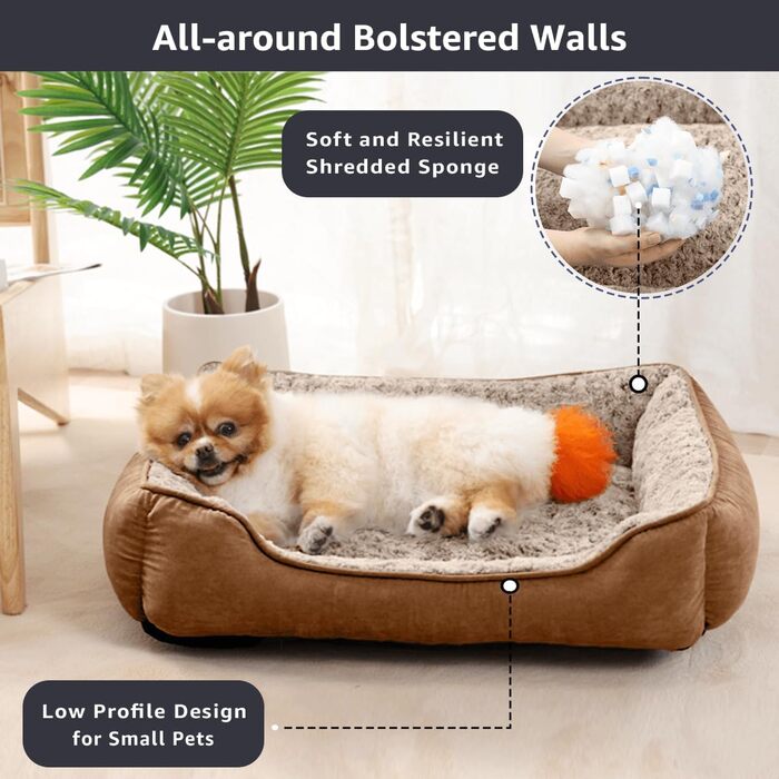 Крісло-лежанка для собак маленьких порід, миюче, м'який плюш, антистресова підстилка з неслизьким дном, прямокутна, коричнева (50 x 48 см), X-Small