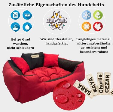 Крісло-ліжко для собак середніх порід King Dog, 75 x 65 см, миється, з можливістю персоналізації (ім'я), водонепроникний матеріал, силіконова наповнювач, червоний колір