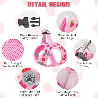 Шлейка та поводок для собак та котів BEAUTYZOO, м'яка сітчаста тканина, світловідбиваючі елементи, для дрібних та середніх цуценят, в клітинку, XS/S, (M(41-46см обхват грудей), 