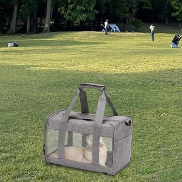 Транспортна переноска для тварин, складна сумка-переноска для котів та собак, з двома отворами для рук, дихаюча переноска для маленьких собак, зручна переноска (Сірий)
