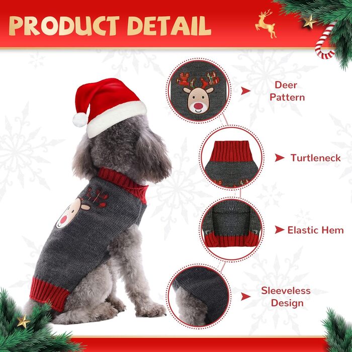 Стильний новорічний светр для собак та котів з оленем (сірий, XXL)