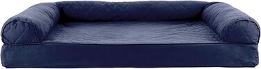 Ліжко для собак та котів FurHaven Quilted Sofa - Стильне ліжко з охолоджуючим гелем, велике (X-Large), колір: темно-синій, розмір: 102 x 81 x 20 см