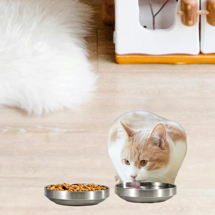 Миски для котів з нержавіючої сталі, 2 шт. - миски для сухого та вологого корму, нержавіюча сталь 304 (Золотий)