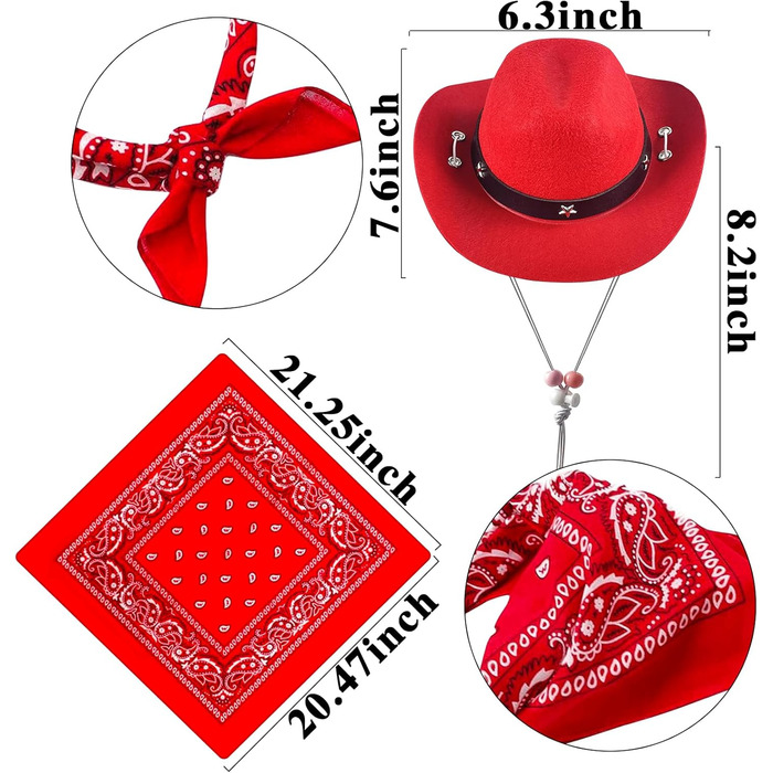 Ковбойський комплект для тварин: капелюх та бандана для собак та котів. Ідеально для святкування дня народження в мексиканському стилі та повсякденного носіння. Червоний, однотонний (Getaway Solids)