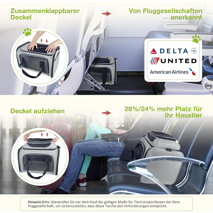 TOFFCAEA Транспортна сумка для кота/собаки, переноска для собак, складана переноска для котів, портативна, 6 кг, для середніх собак та котів (Сірий, 43 x 28 x 28 см)