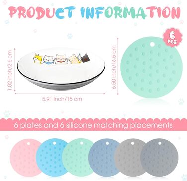 Набір мисок для котів Thenshop (6 шт.) з антиковзними килимками, керамічні миски для їжі та води, для котів, кошенят, цуценят, кроликів та хом'яків, білий, блакитний, світло-блакитний, сірий, зелений, рожевий, світло-сірий (милий стиль)