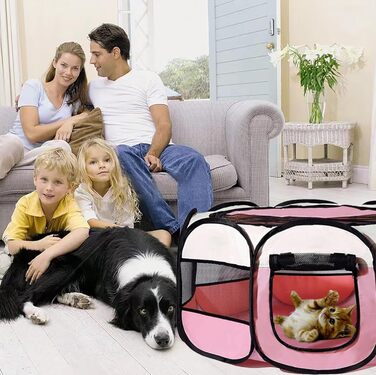 Клітка-бігове подвір'я для тварин BRIMOREA, 74x74x43 см, рожева. Підходить для собак, котів, кроликів та інших дрібних тварин, для дому та вулиці.