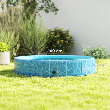 PawHut Dog Pool Складаний весловий басейн з фонтаном і подушкою для води Дизайн Ø160 x 30 см Нековзна ванна для собак Басейн для собак і кішок | Аосом