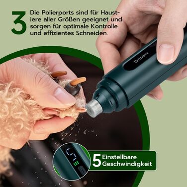 Машинка для стрижки кігтів для собак та котів Krallenschleifer з LED підсвіткою, 5 режимів, тиха (45 дБ)