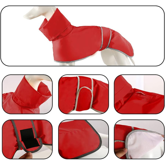 Водонепроникний дощовик для віндхундів, Whippet та Lurcher, Soer, червоний (XL)