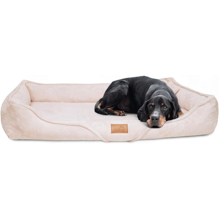 Ортопедичне собаче ліжко Tierlando® Tyson Teddy – м'яке собаче ліжко-софа з знімним чохлом, виймаюча віскоеластична матрацна подушка та ергономічний вхід. Розмір: 130x100 см, колір: кремовий