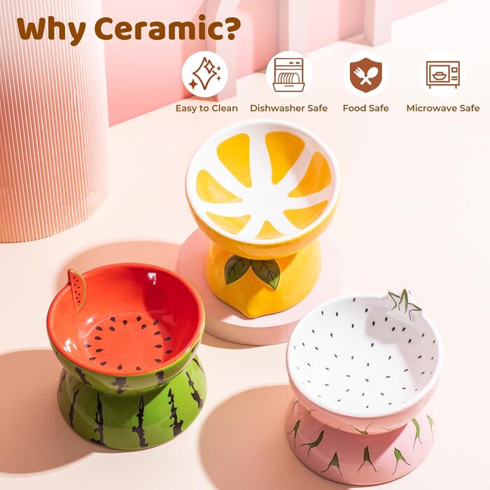 Котло propositions для котів TIGOADT, керамічна миска з дизайном ківі, нахилена годівниця для котів з підставкою, миска для кошенят, що запобігає блювоті, придатна для миття в посудомийній машині (рожева)