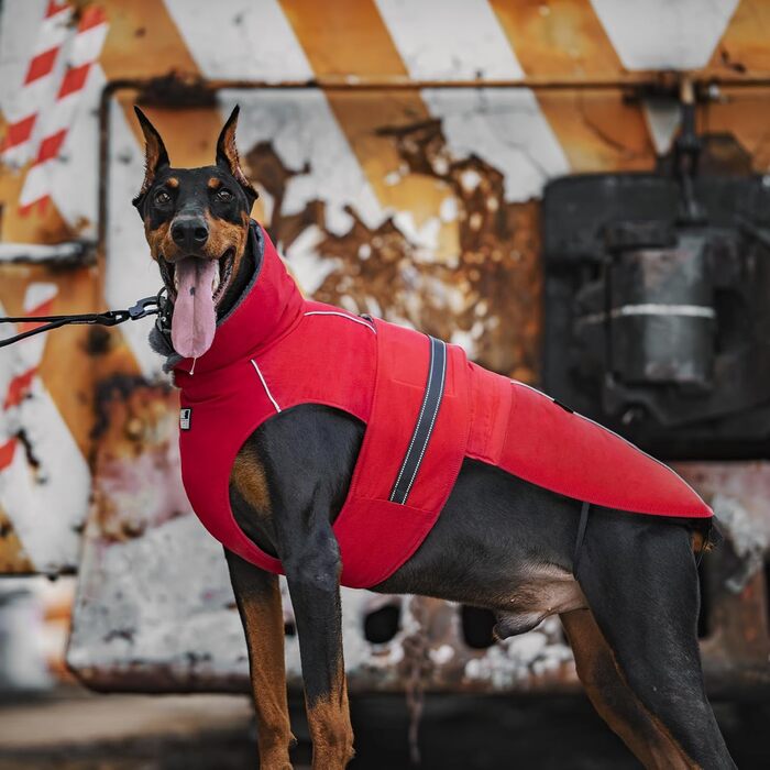 OneTigris STORMWALL Водонепроникний дощовик для собак з регульованою довжиною спини, флісовою підкладкою, світловідбиваючими елементами та коміром з хутра для прогулянок на природі, середніх та великих собак, L (XL:39-64кг, червоний)
