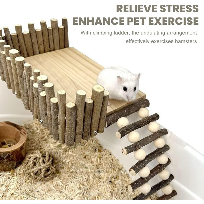 Платформа для хом'яків HERCHR з дерева, мостик, іграшка для гризунів з огорожею, підходить для цукрових поссумов та золотих ведмедиків