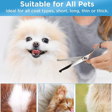 Набір професійних ножиць для собак з безпечними округлими кінчиками, нержавіюча сталь. Ножиці для грумінгу та догляду за шерстю собак та котів. Синій колір.